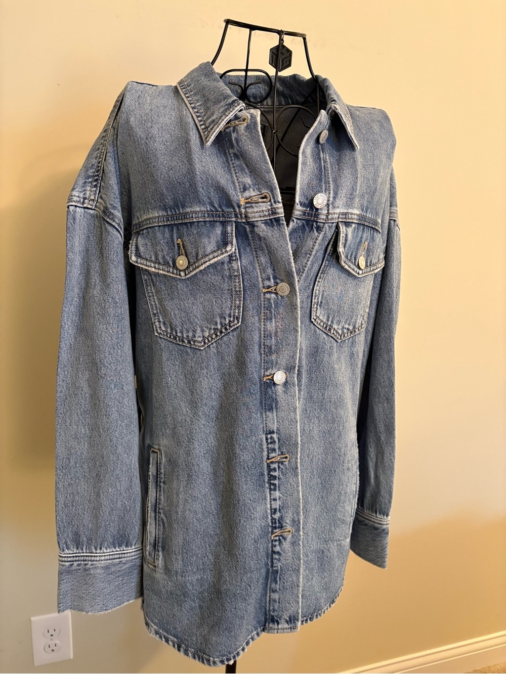 LOFT Light Blue Denim Shacket with Chest Pockets